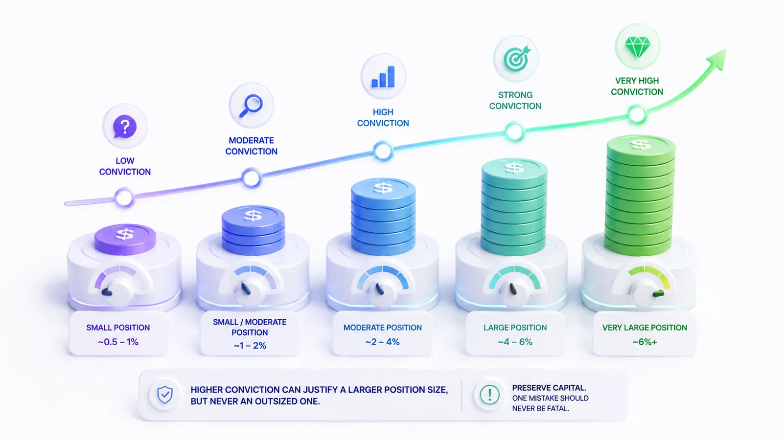 Graphique reliant niveau de conviction et taille de position recommandée